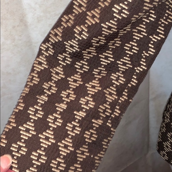 Brown & Cream Fitted Round Collar Button Jacket - Picture 3 of 9